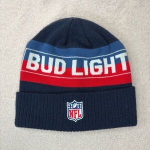 Bud Light NFL Knit Beanie Official Beer Sponsor Merch Navy Blue, Red & White Men